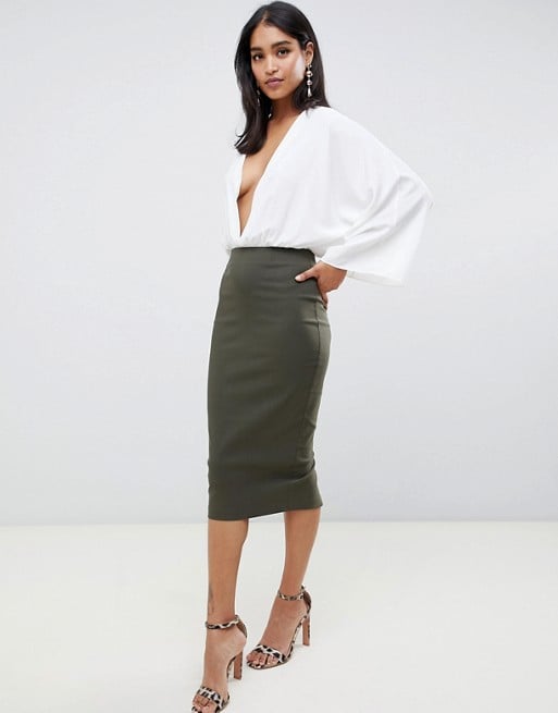 ASOS Design High Waist Longerline Pencil Skirt