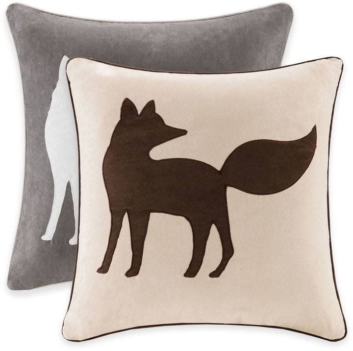 Fox Embroidered Throw Pillow
