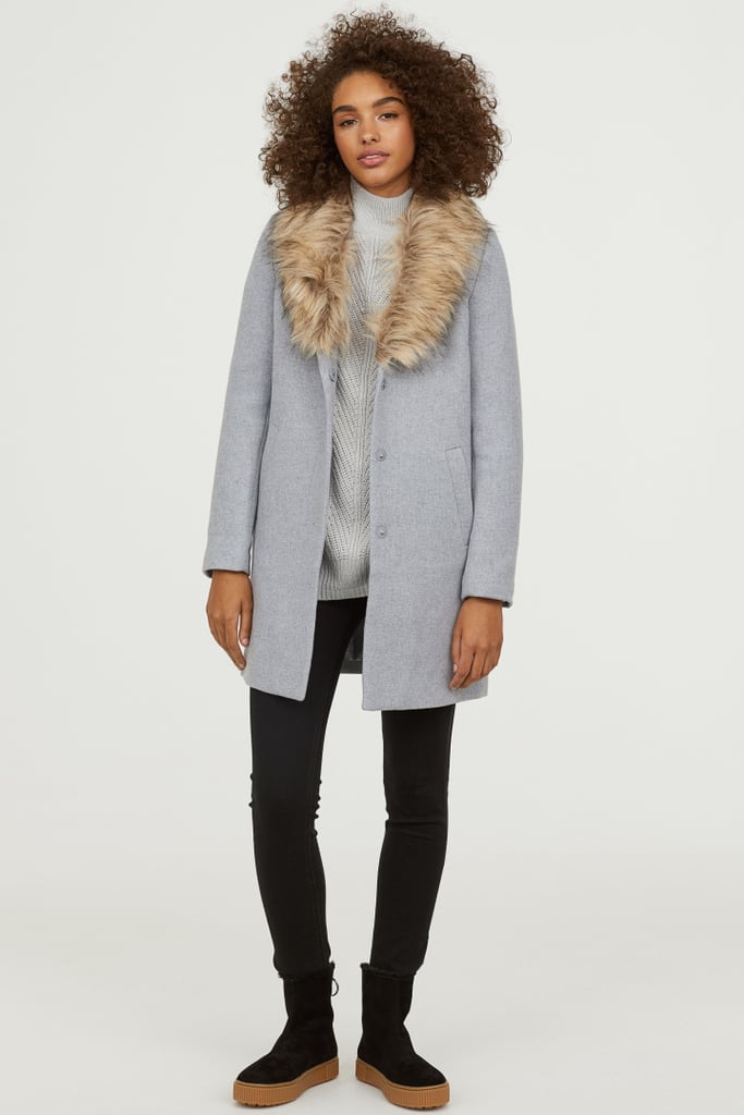 H&M Coat with Faux Fur Collar