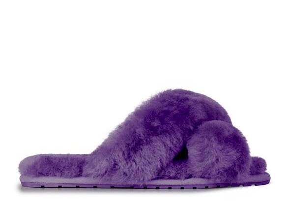 purple fluffy slippers