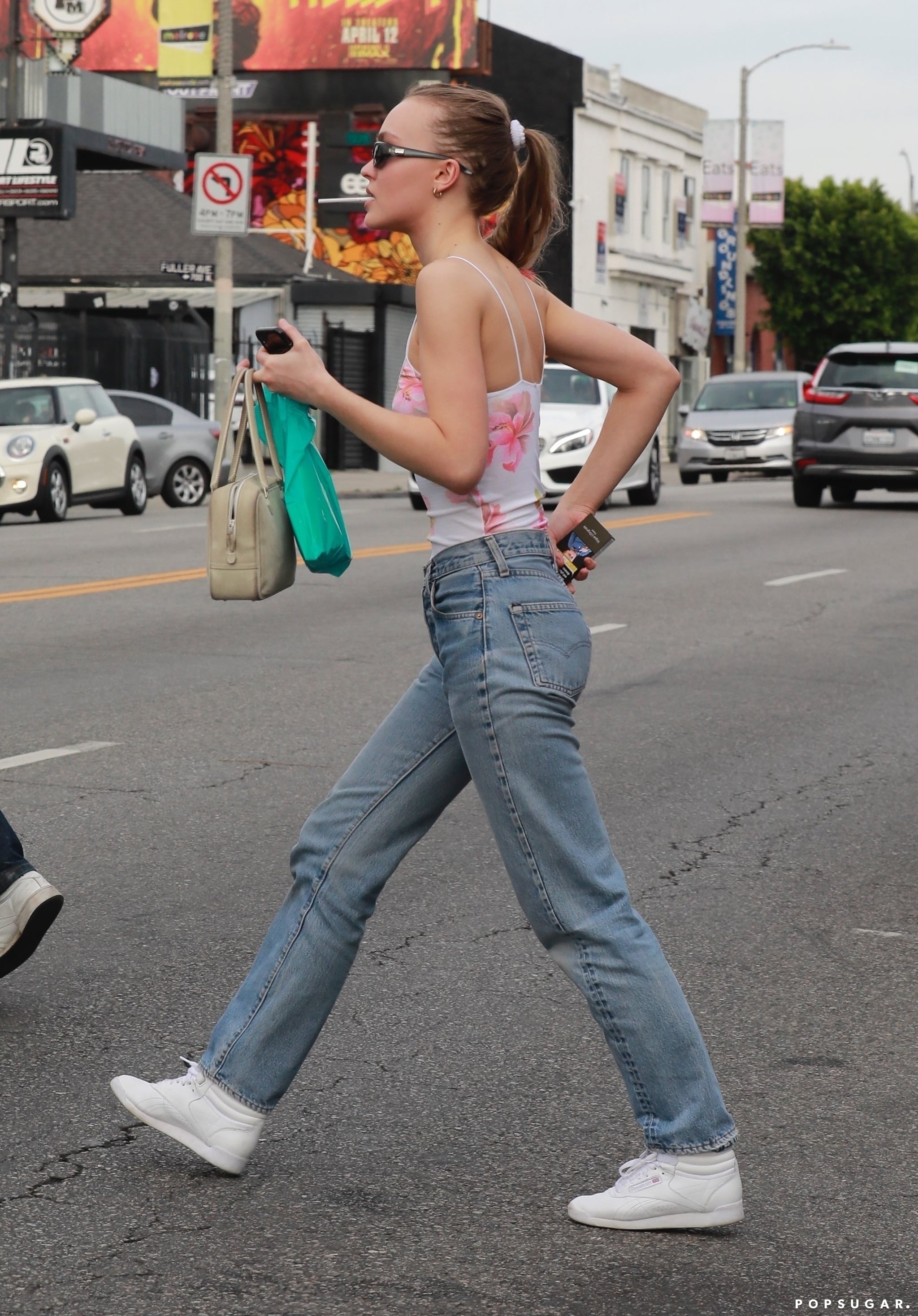 Lily-Rose Depp Jeans and Floral Bodysuit | POPSUGAR Fashion