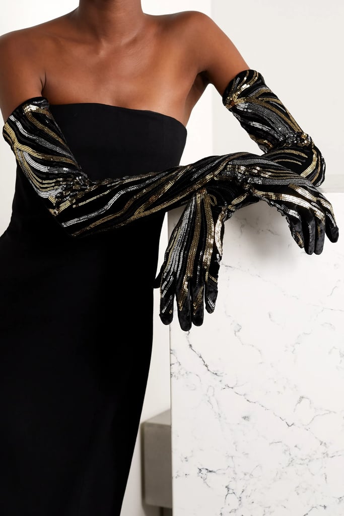 Dries Van Noten Sequin Velvet-Embellished Gloves