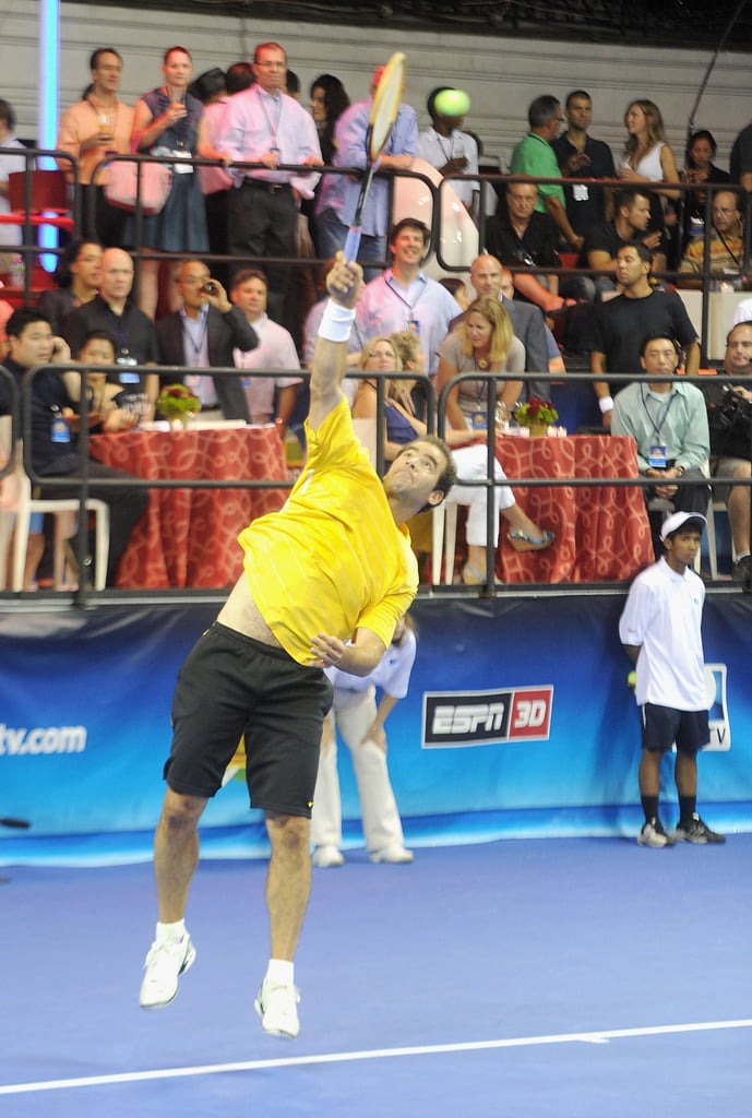 Pete Sampras wore bold black and yellow at the DIRECTV Old School Challenge in New York City, August 2011.