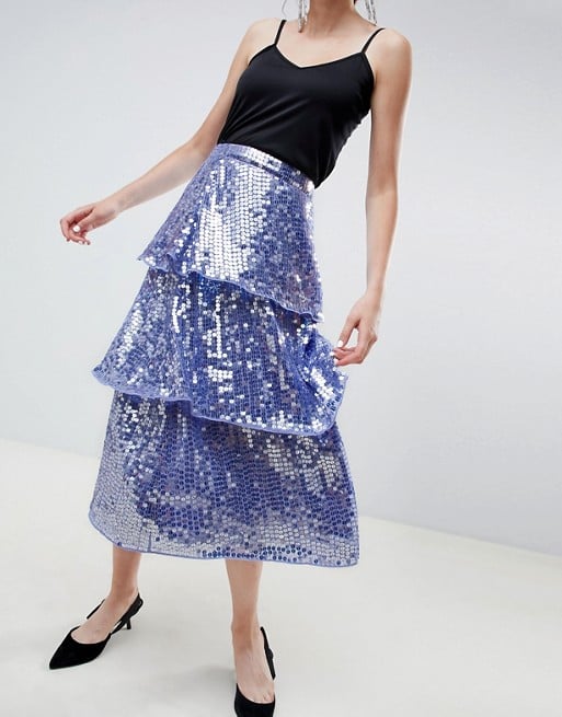ASOS Design Tiered Sequin Midi Skirt