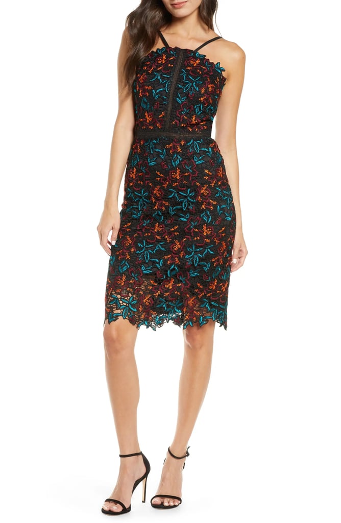 Chi Chi London Payge Halter Neck Lace Cocktail Dress