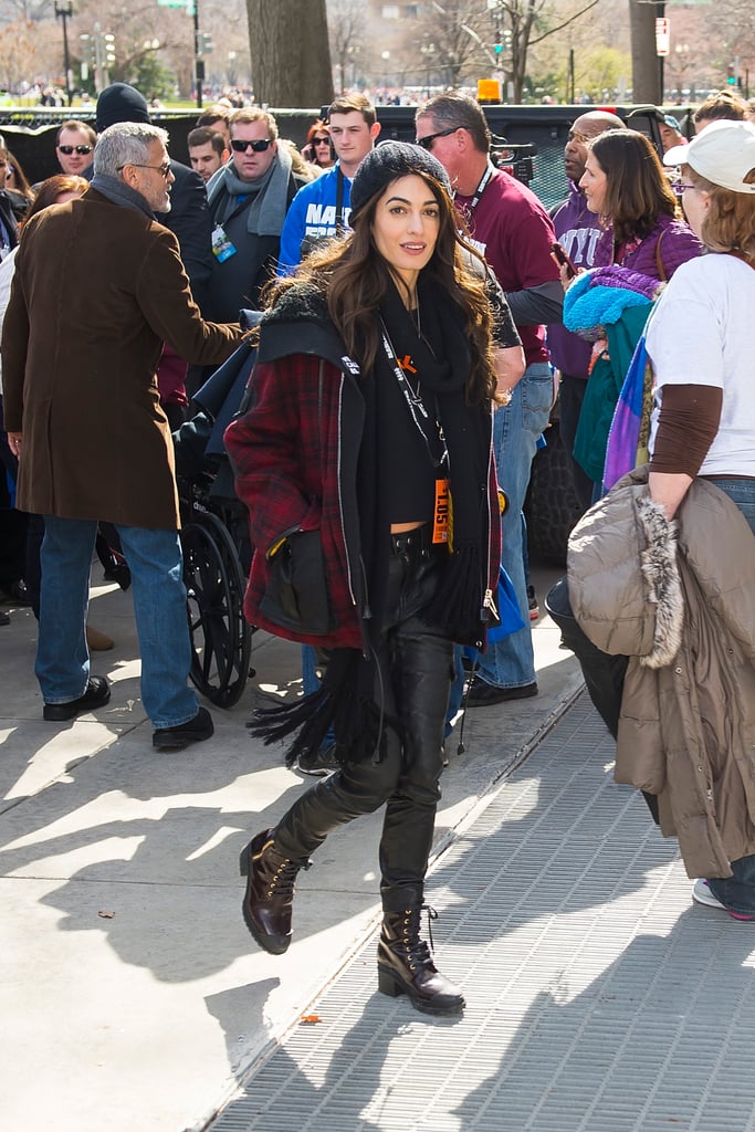 Amal Clooney Wearing Plaid Jacket