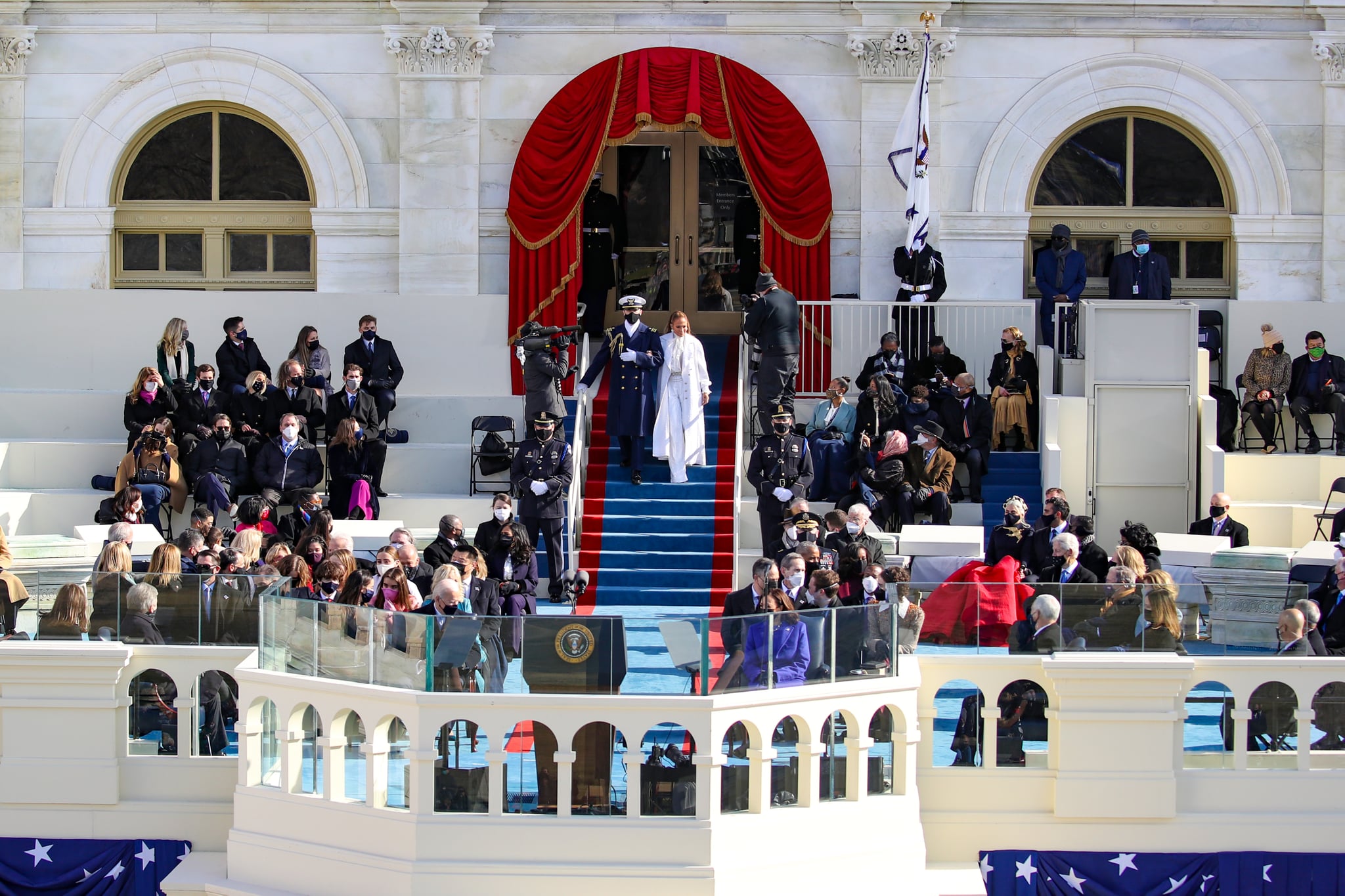 See Photos Of J Lo S White Chanel Outfit On Inauguration Day Popsugar Fashion