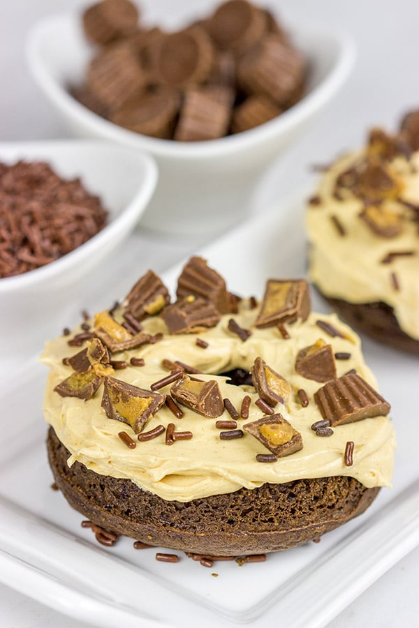 Baked Chocolate Peanut Butter Doughnuts