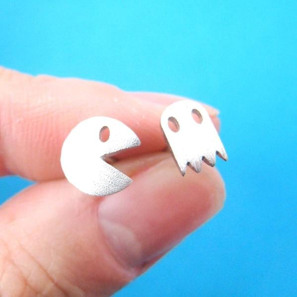 Pac-Man and Ghost Stud Earrings