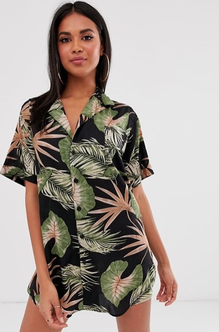 Hawaiian Print Oversized Beach Shirt 