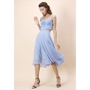 Chicwish Catch the Breeze Top and Skirt Set in Blue Gingham
