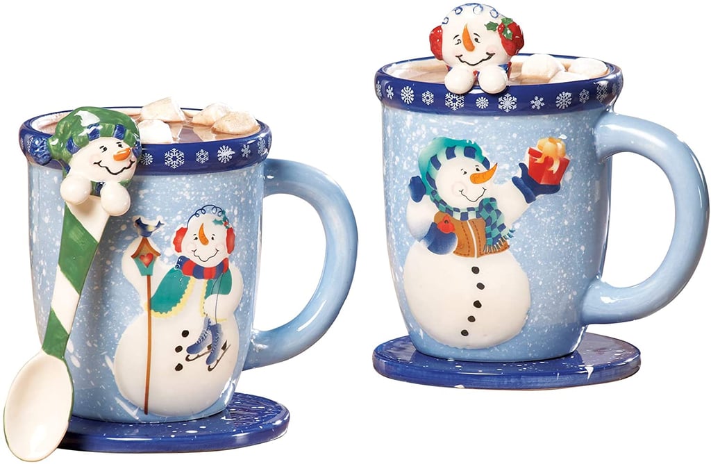 Collections Etc Snowman Holiday Mug and Spoon Gift Set