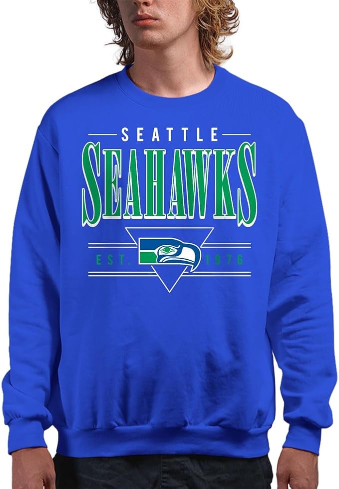 Junk Food Clothing Seattle Seahawks Crew Fleece ($60)
If you prefer something that really stands out, consider this Seattle Seahawks crew neck sweatshirt. The bright blue color makes the Seahawks lettering pop.
