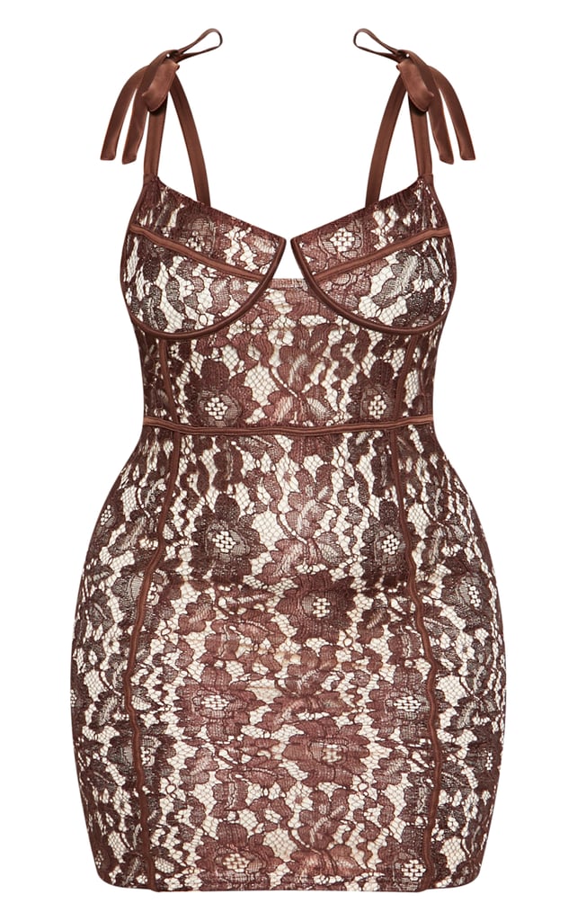 Chocolate Brown Lace Tie Strap Bodycon Dress