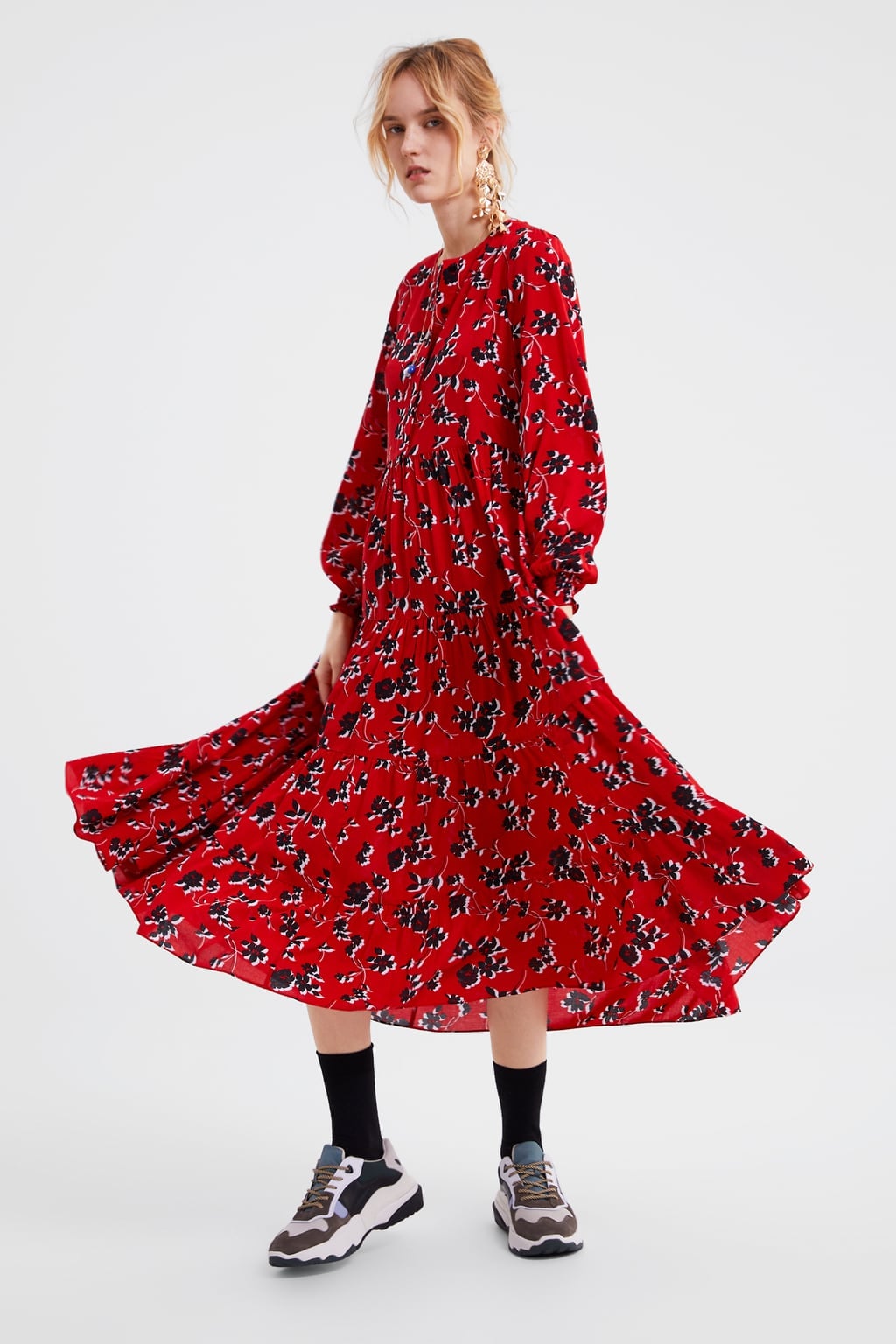 red flower dress zara