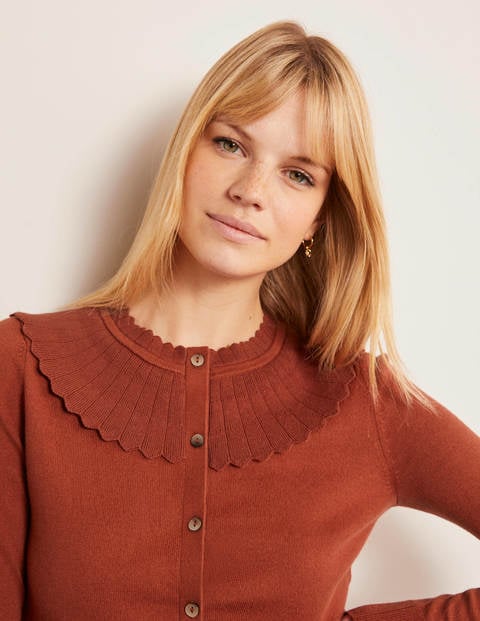 Boden Abercorn Scallop Cardigan - Conker