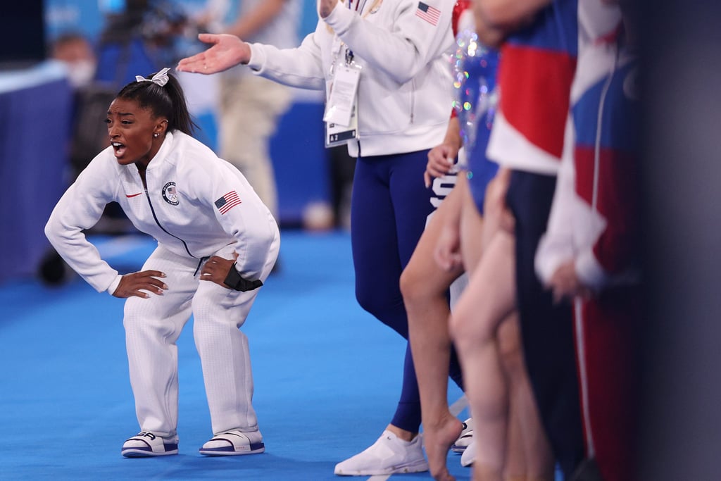 Simone Biles Cheers on Her Olympic Teammates During Finals