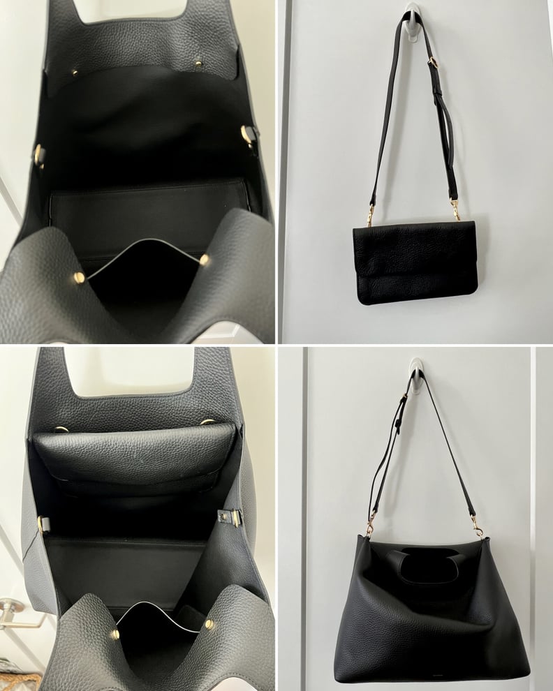 The Cuyana System Tote with the adjustable strap and flap bag add-ons.