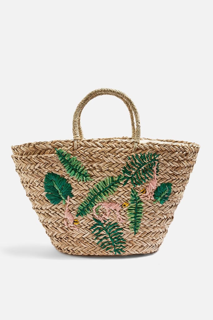 Monkey Embroidered Straw Tote Bag