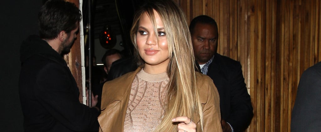 Chrissy Teigen Leather Pants and Trench Coat April 2016