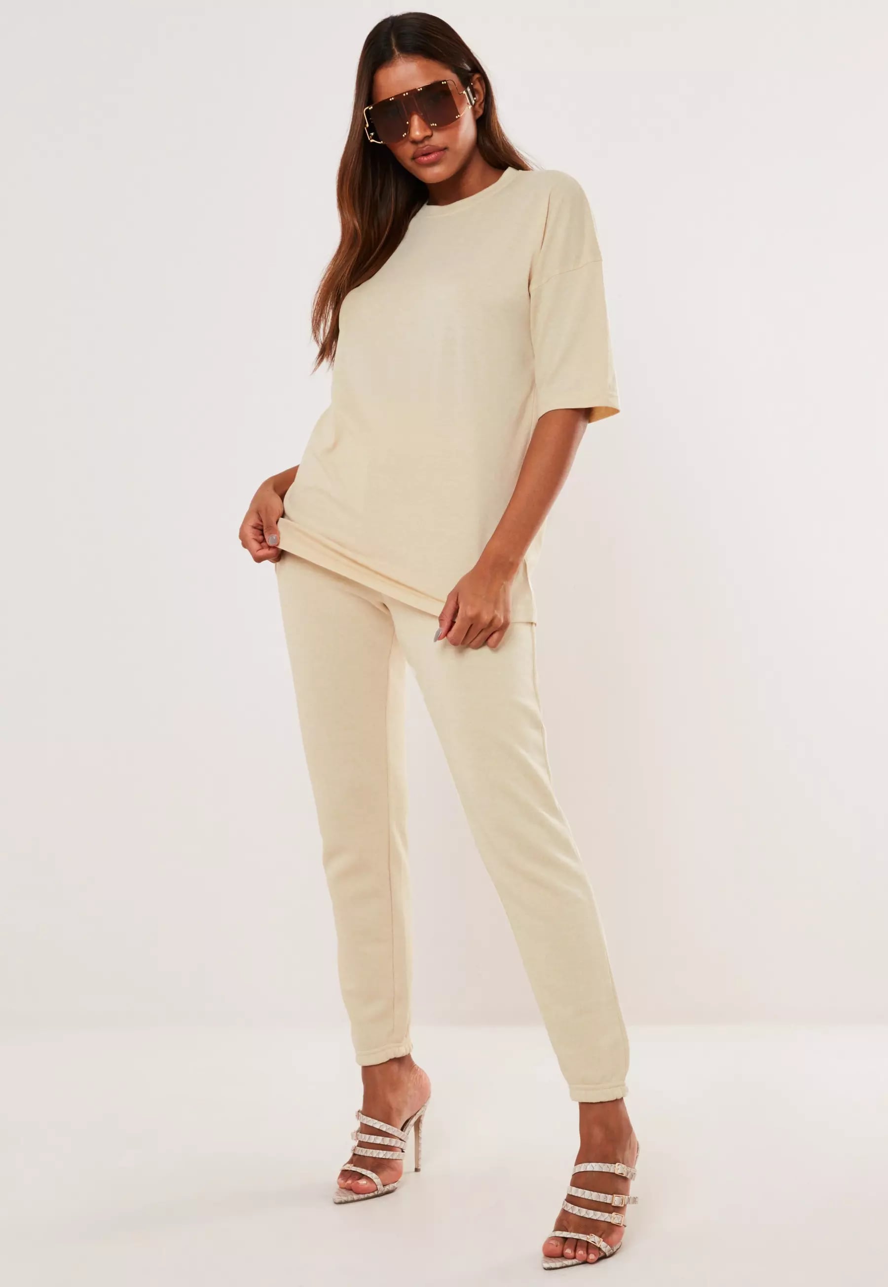Missguided top and pants loungewear set in camel