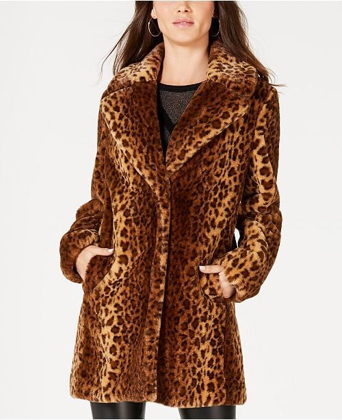 Kensie Leopard-Print Faux-Fur Coat