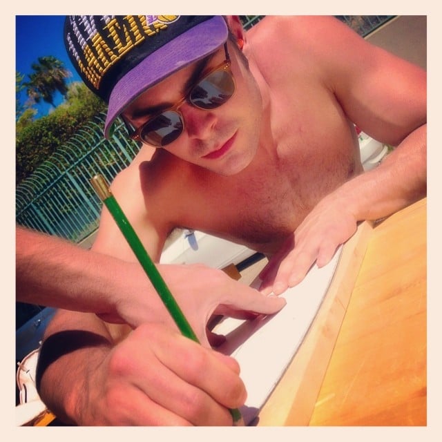 Zac Efron learned how to make his own skateboards . . . while shirtless.
Source: Instagram user zacefron