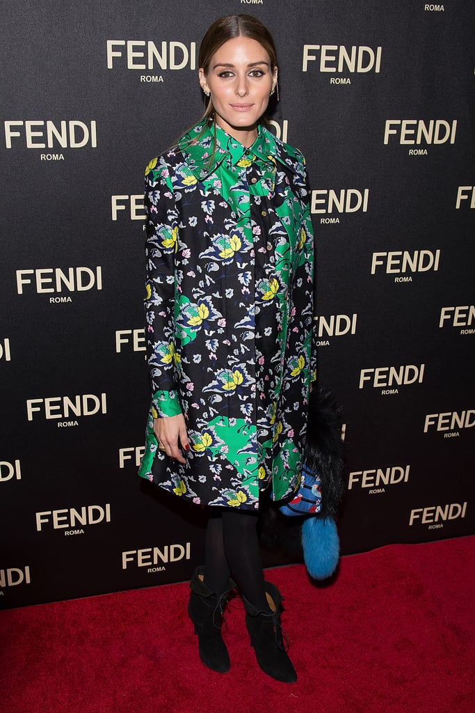At the Fendi party, Olivia sported an eye-catching coat-and-dress combination.