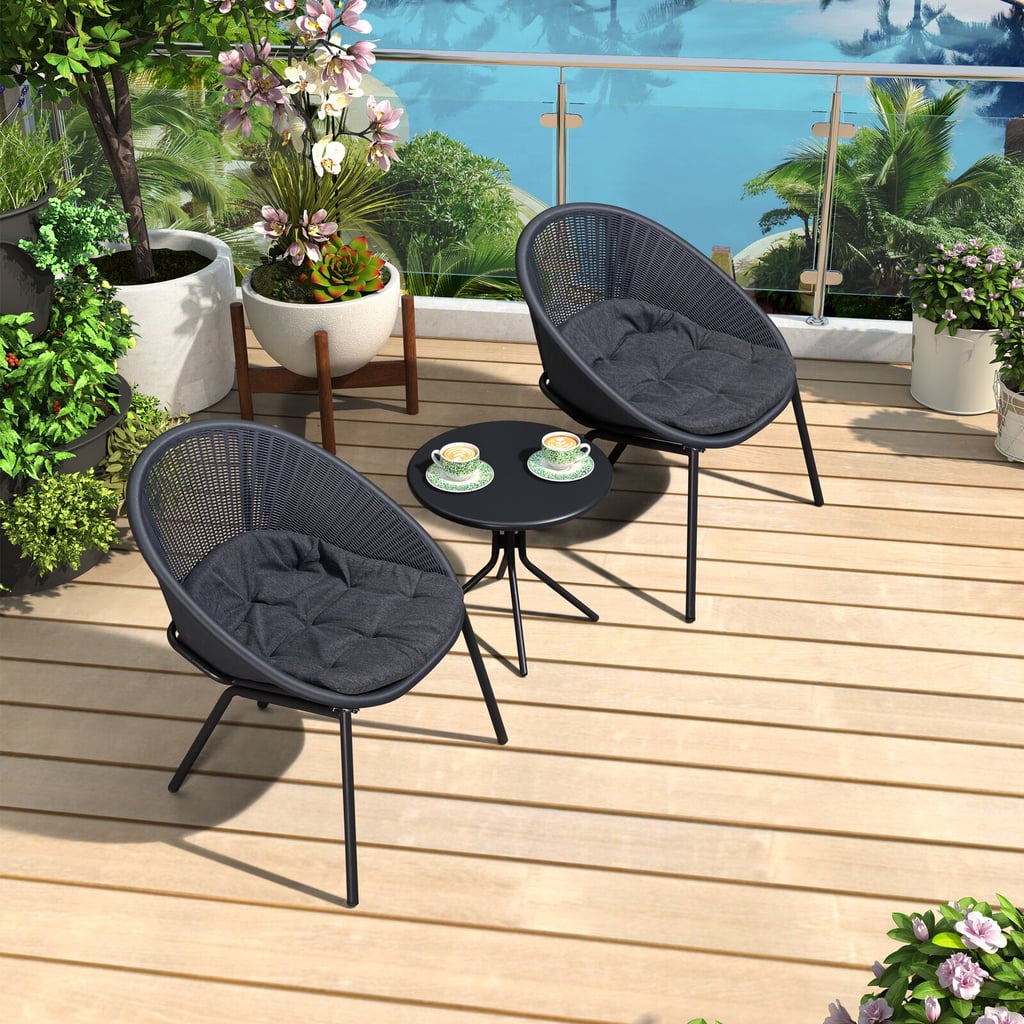 A Modern Conversation Set: Whitlock 3 Piece Bistro Set With Cushions