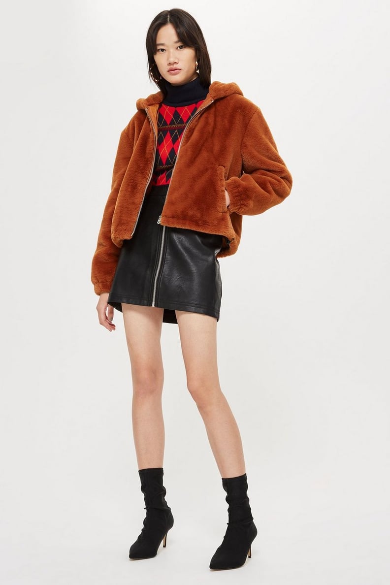 Topshop Faux Fur Zip-Up Hoodie