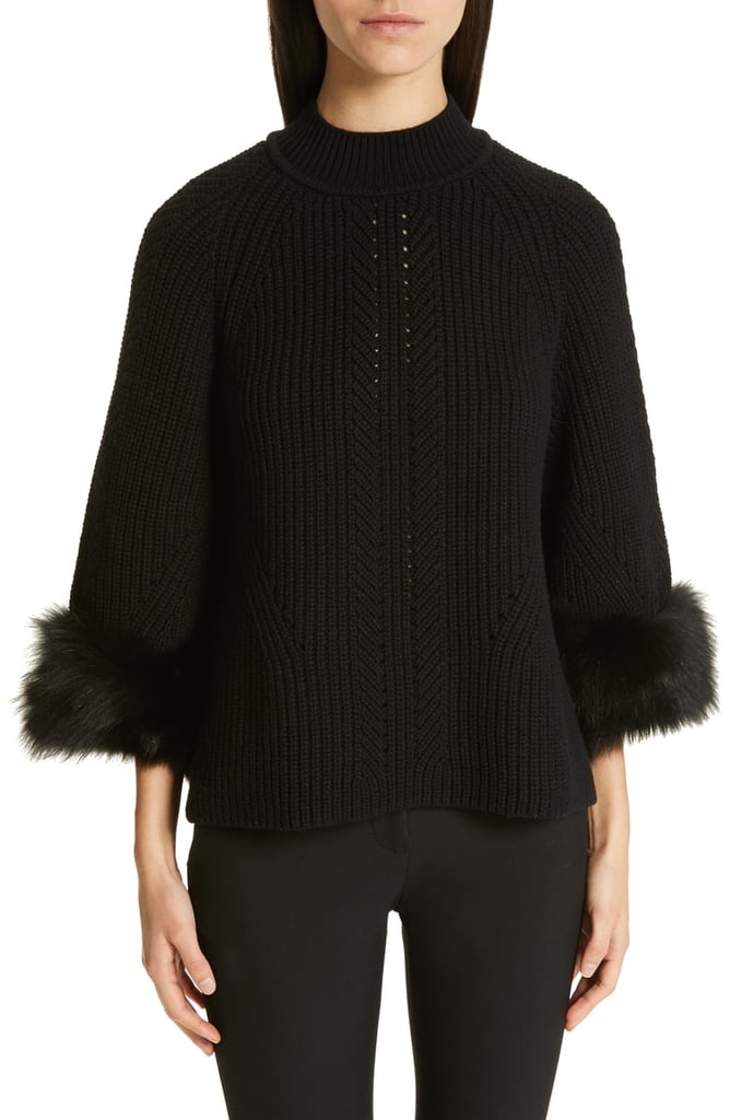 Fendi Genuine Fox Fur Cuff Cashmere Sweater