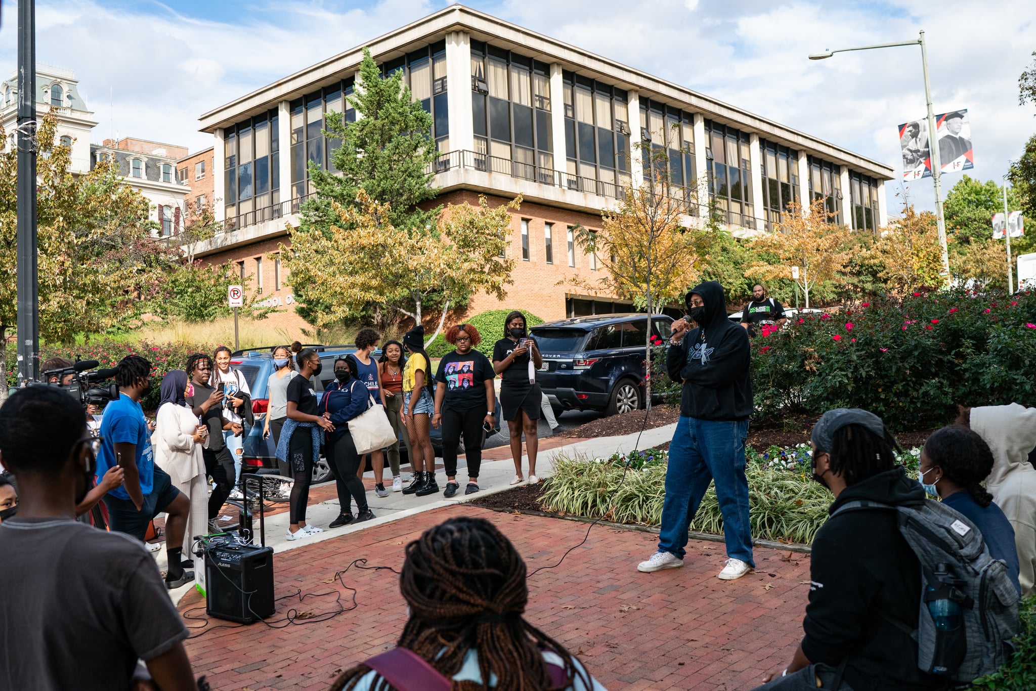 WASHINGTON, DC - OCTOBER 25: Howard University students gathered at campus to protest the mistreatment of students at the hands of university administration in Washington, D.C., Monday, October 25, 2021. According to a press release by the students, the university refuses to talk with students and is actively threatening retaliation. (Photo by Salwan Georges/The Washington Post via Getty Images)