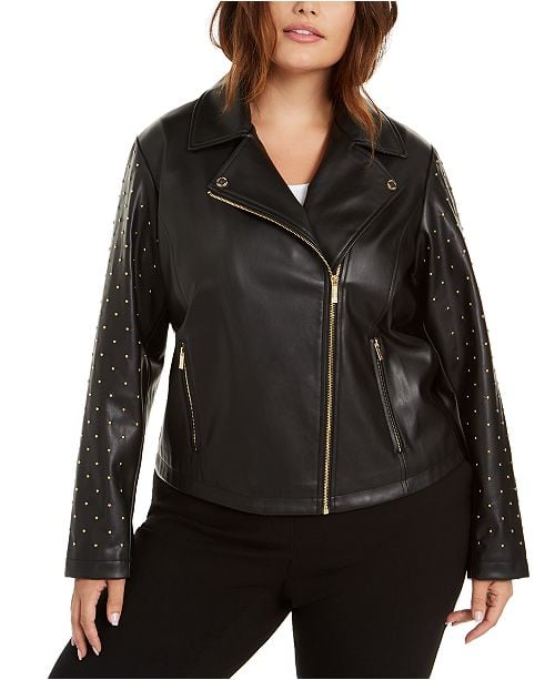 Calvin Klein Studded Moto Jacket | 11 Jackets Curvy Girls Are Going to Fall  in Love With This Season | POPSUGAR Fashion Photo 4