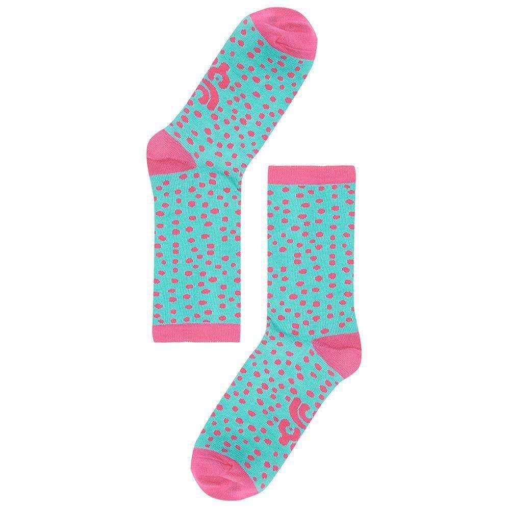 Lucy & Yak 'River' Organic Cotton Socks in Turquoise & Pink Polka Dot