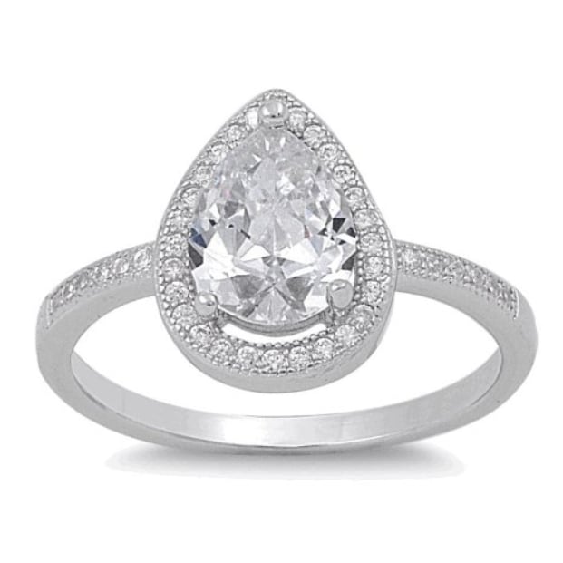 Silver Moon Bay Tear Drop Engagement Ring