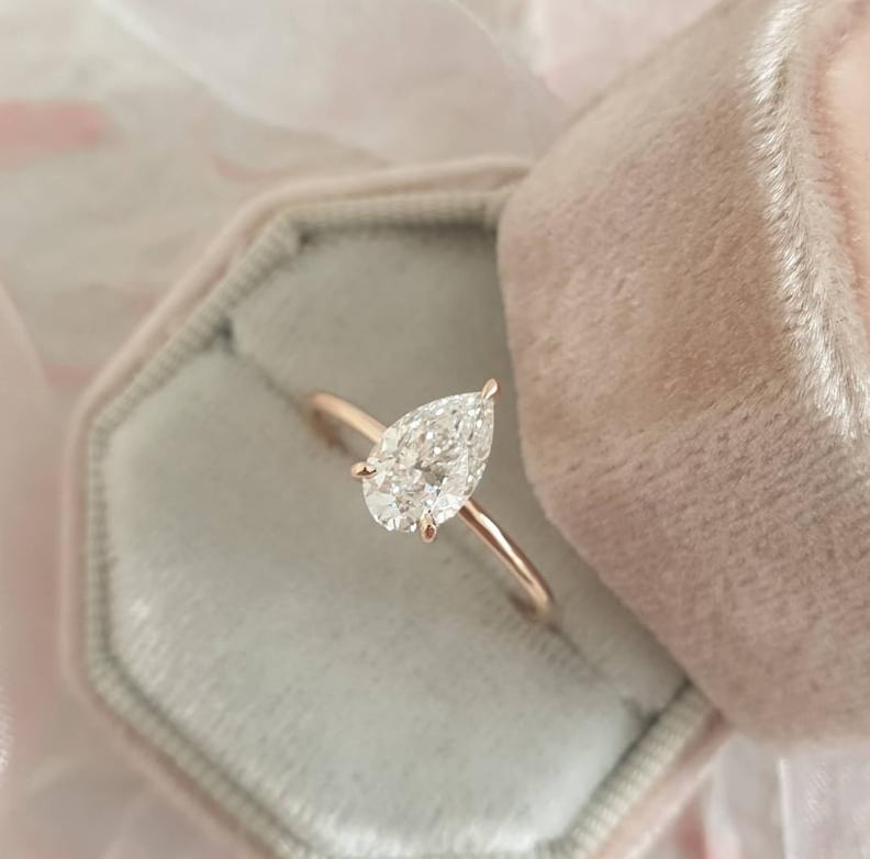 1.02 Carat Pear Shape Solitaire Diamond Ring in 14k Rose Gold