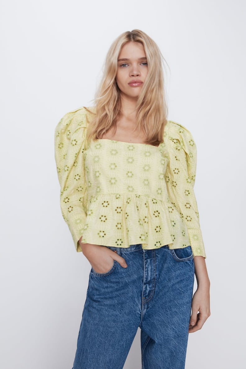 Embroidered Square Neck Top