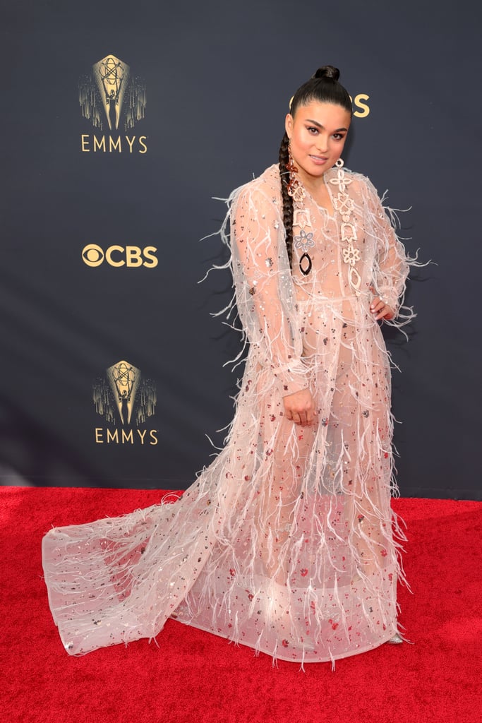 See Devery Jacobs's Sheer Feathered Dress at the 2021 Emmys