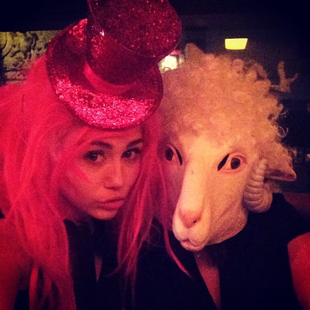 Miley Cyrus and her mom had fun with masks, wigs, and hats.
Source: Instagram user mileycyrus