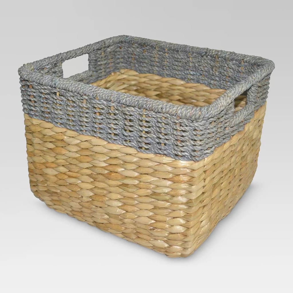 Seagrass Rectangular Wicker Storage Basket with Gray Trim Best