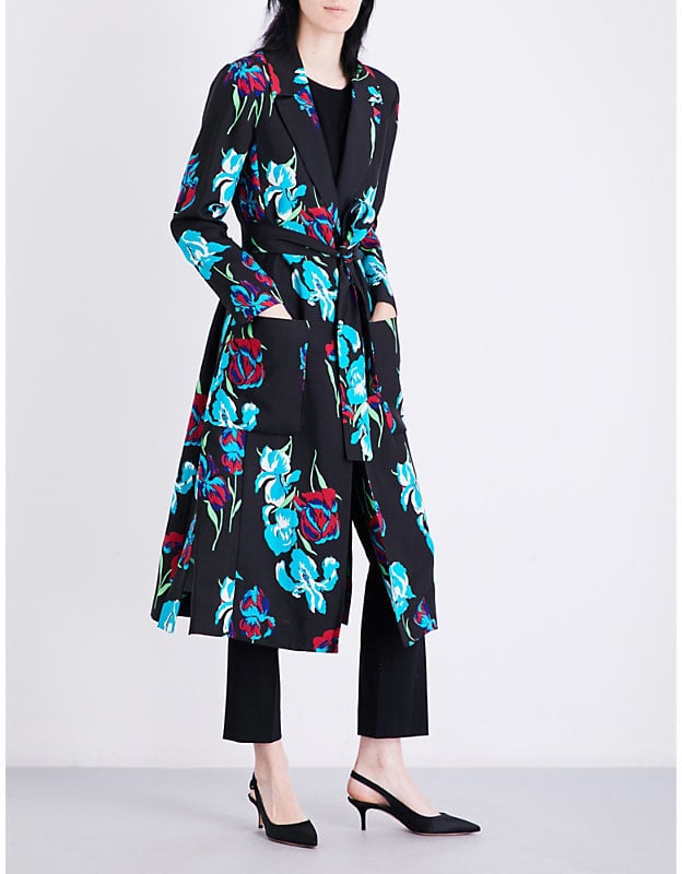 Diane von Furstenberg Floral-Print Silk-Gabardine Wrap Coat