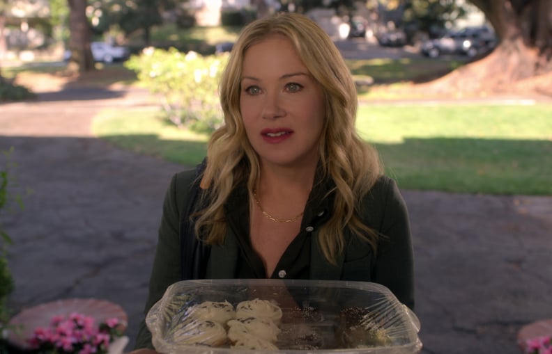 Jen's Green Blazer, Black Button-Up, and Gold Chain Necklace on Dead to Me