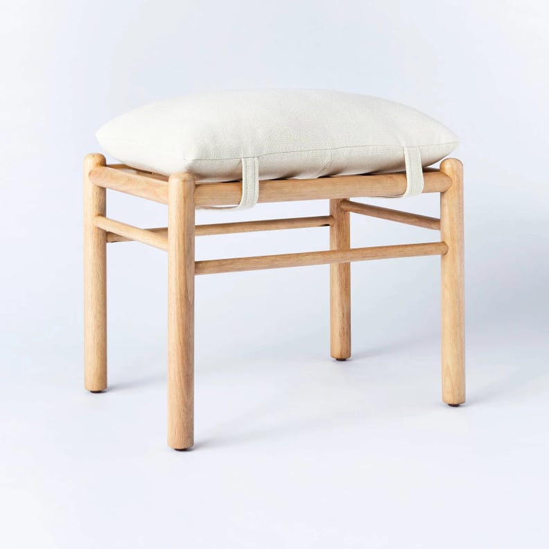 Wooden Upholstered Ottoman With Straps