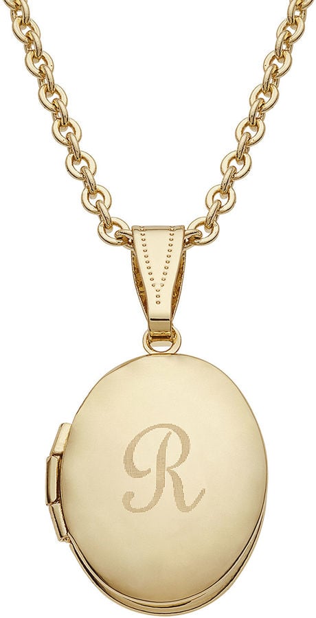 Personalized Gold Over Brass Child's Engraved Initial Locket Pendant Necklace