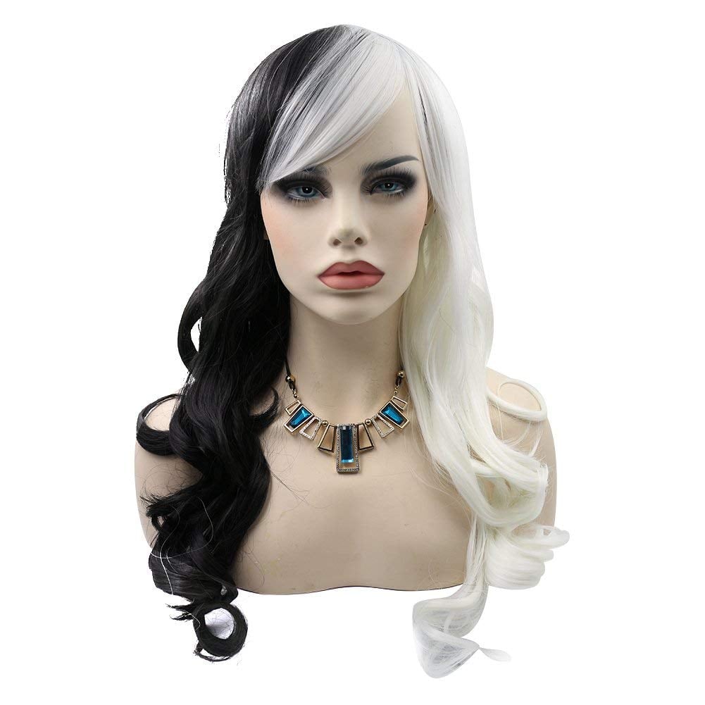 Kalyss Curly White and Black Cosplay Wig With Bangs