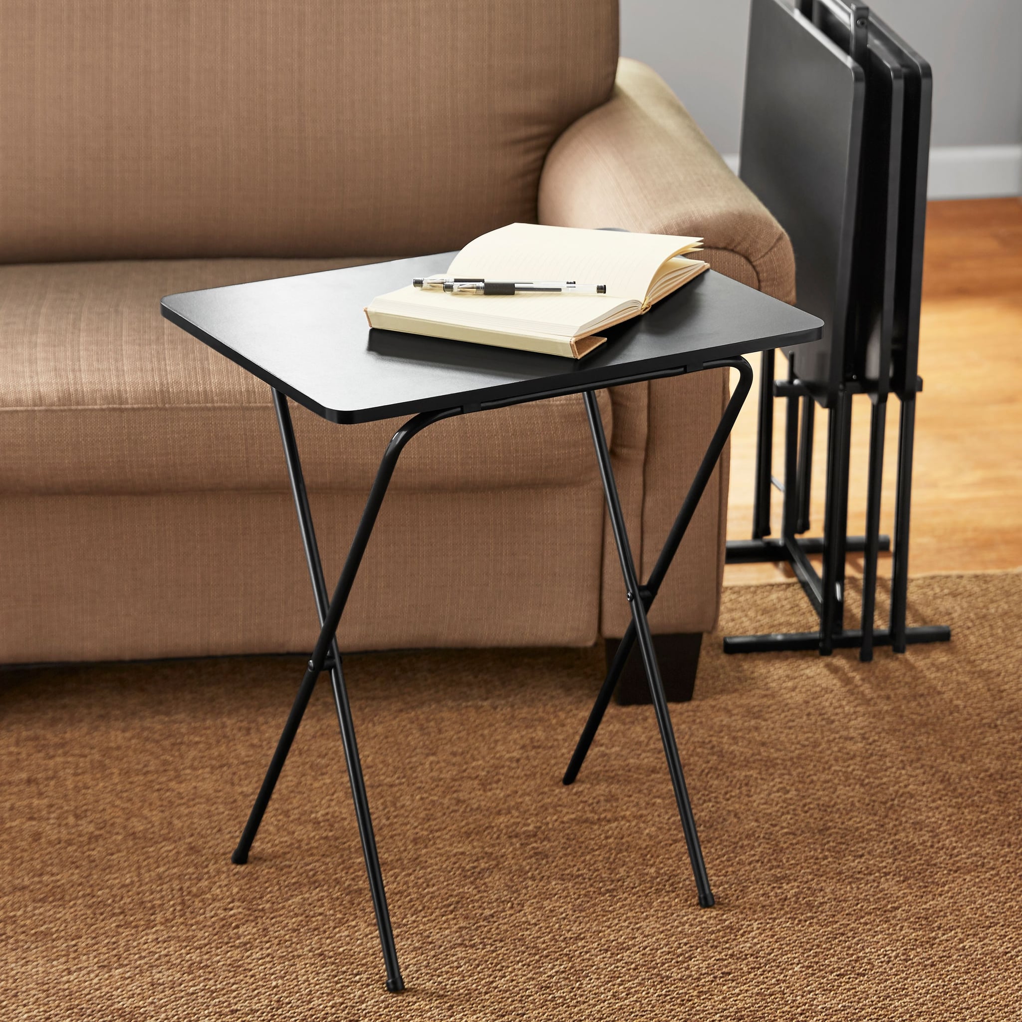 Mainstays 5 Piece Folding Tray Table Set with Stand It s Cyber