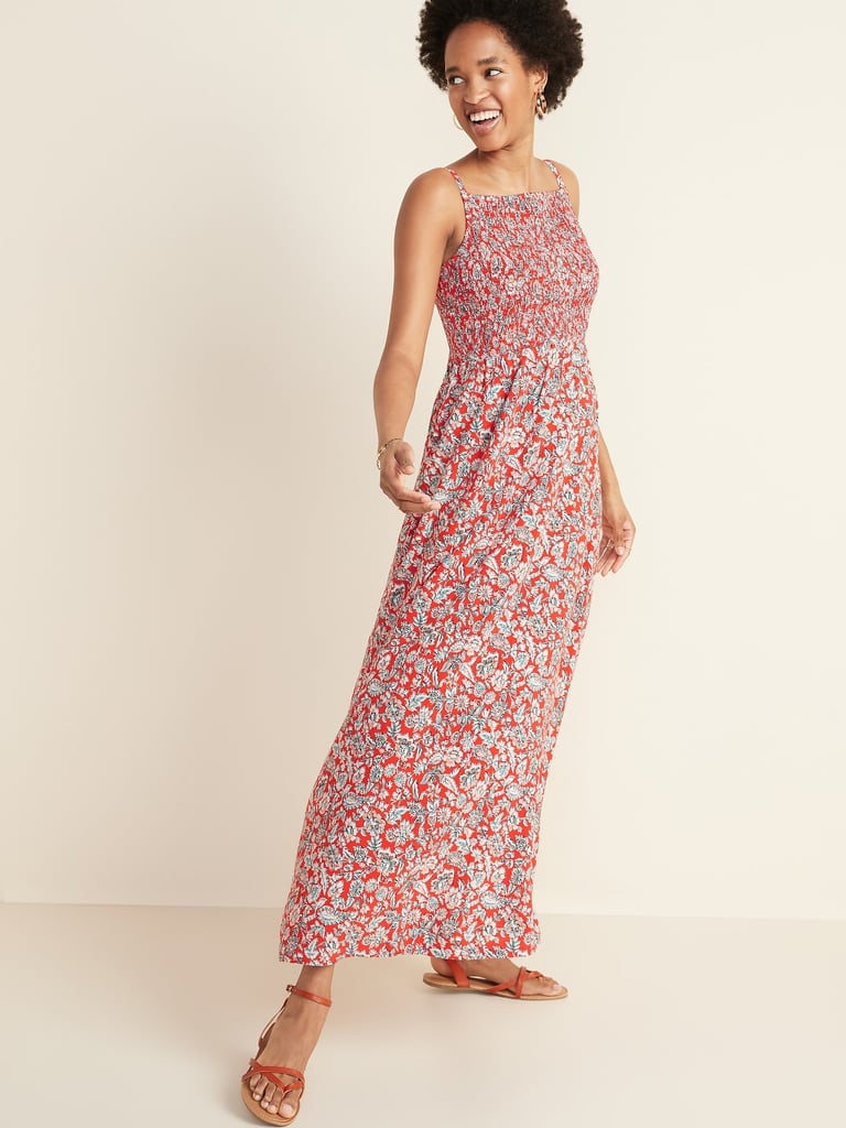 Floral-Print Smocked-Top Maxi Sundress