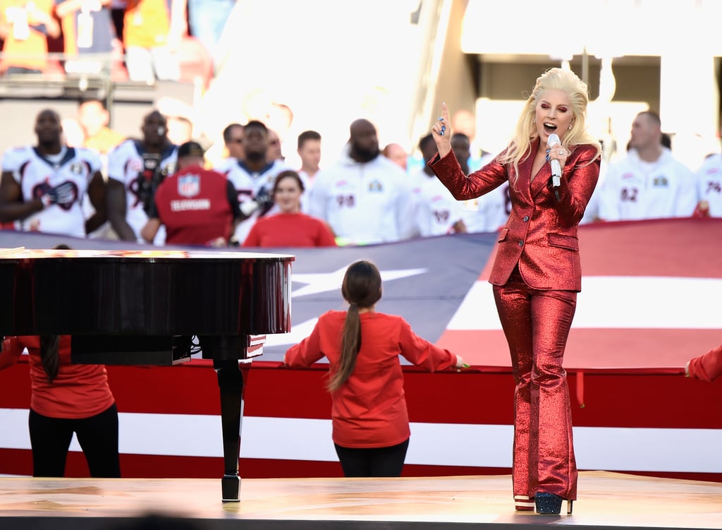 Lady Gaga's Red Gucci Suit at the Super Bowl