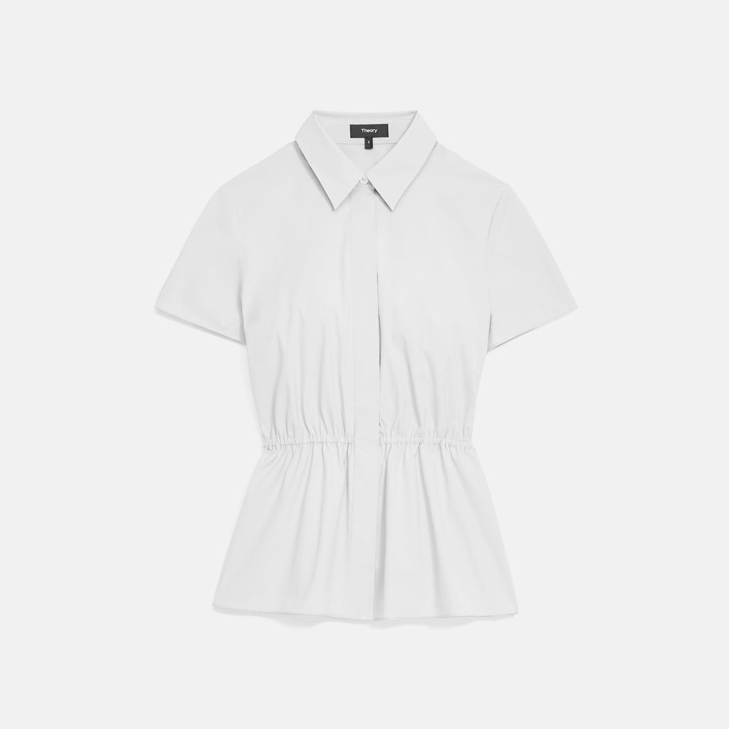 Theory Cinched Short-Sleeve Shirt in Stretch Cotton