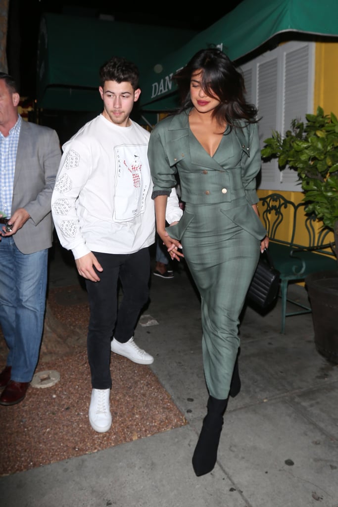 Priyanka Chopra's Green Suit and Sock Boots With Nick Jonas